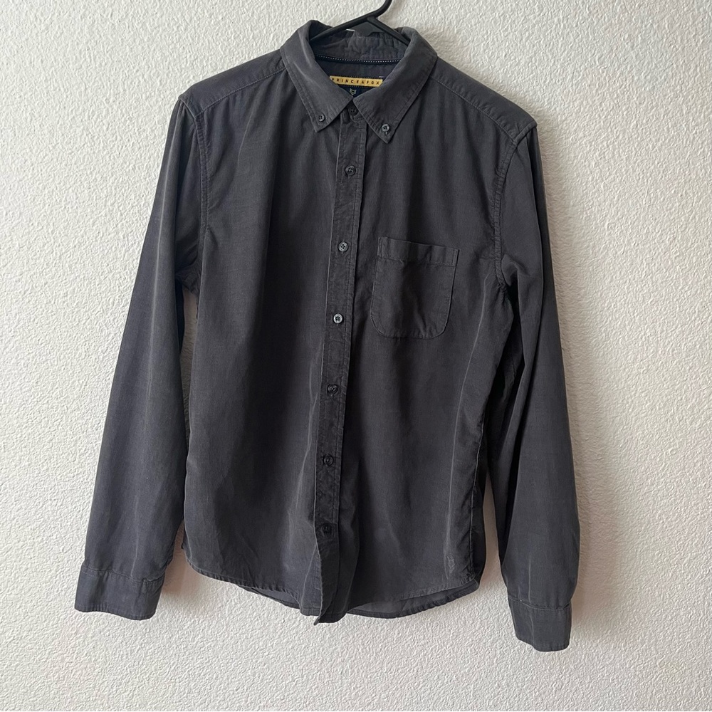 Prince & Fox  Dark Gray Corduroy Button Down Shirt Size Small Casual